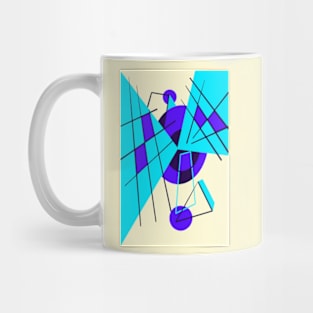 80s Retro Geometric Shapes Blue and Yellow Mug